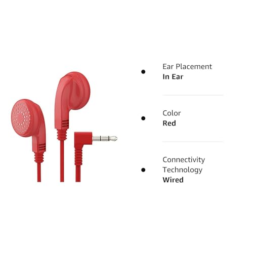 Maeline Bulk Earphones with 3.5 mm Headphone Plug - 100 Pack - Red - color: Red, size: 100 Pack