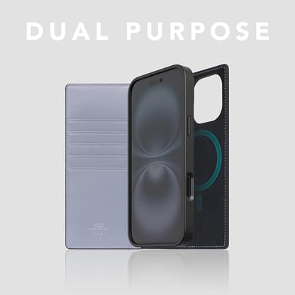 SLG D5 Edition British Fabric Wallet Case for iPhone 16 - [2-in-1] Handcrafted Detachable Diary Style with Magnetic MagSafe Back Cover, Gift Box Included (Ash Blue) - color: [D5 Edition] Ash Blue, size: iPhone 16