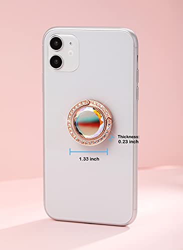 Glitter Bling Bling Phone Ring Holder,Sparkle Phone Ring Grip Artificial Stand with Flat Diamond,Flat Rhinestone Cell Finger Ring for Phones,Pad(Rose Gold) - color: Rose Gold