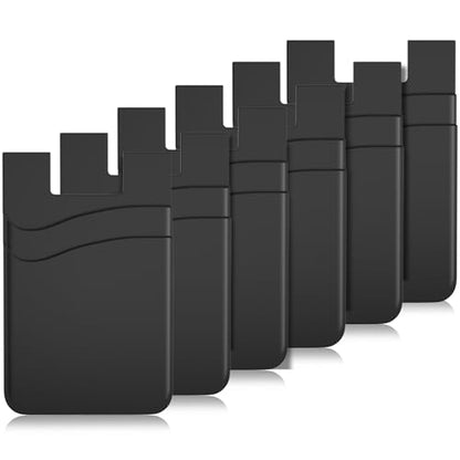 6Pack Adhesive Card Holder for Back of Phone,Silicone Phone Wallet Stick On - color: Black x6