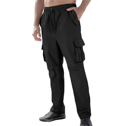 Men Cargo Pants Cotton Twill Breathable Tactical Waterproof Flap Pockets Hiking Beach Fishing Tactical Pants for Men - color: A Black, size: Large