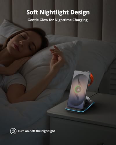 Wireless Charger for Samsung&Android: JoyGeek 3 in 1 Charging Station for S26/S25/S24/S23/S22/S21/S20/Note20/Z Fold&Flip, Galaxy Watch8/7/6/5/4/3/Active2/1, Not for Galaxy Watch9 / Ultra2 - color: Black