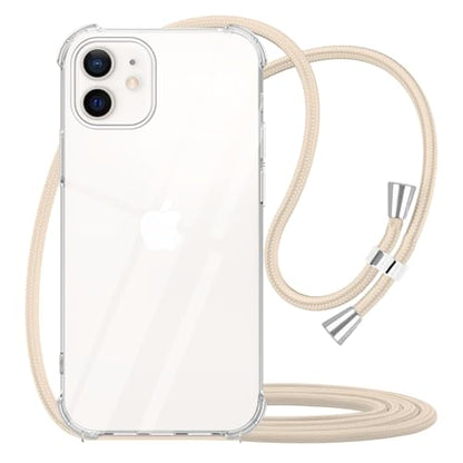 Crossbody Case for iPhone 12,Phone Case for iPhone 12 Pro [ with Adjustable Lanyard ] Clear Soft TPU Shockproof Protective Cover for iPhone 12/12Pro - Beige - size: for iPhone 12/12 Pro