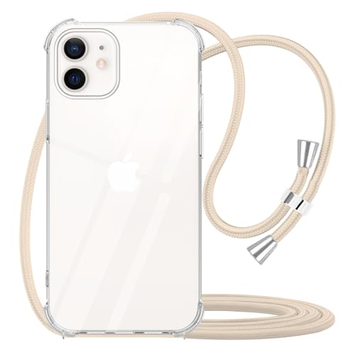 Crossbody Case for iPhone 12,Phone Case for iPhone 12 Pro [ with Adjustable Lanyard ] Clear Soft TPU Shockproof Protective Cover for iPhone 12/12Pro - Beige - size: for iPhone 12/12 Pro