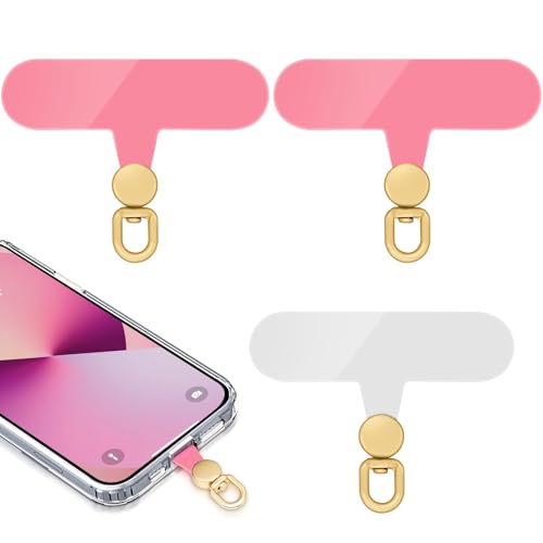 360°Rotatable Phone Tether Tab,3 Pieces Universal Phone Lanyard Patch Without Adhesive,Phone Lanyard Replacement Part for Cell Phone Strap(Pink+Transparent) - color: Pink+Transparent