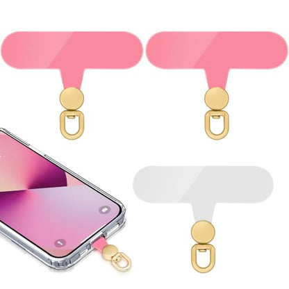 360°Rotatable Phone Tether Tab,3 Pieces Universal Phone Lanyard Patch Without Adhesive,Phone Lanyard Replacement Part for Cell Phone Strap(Pink+Transparent) - color: Pink+Transparent