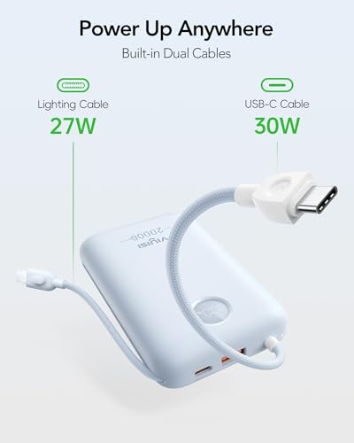 VIYISI Portable Charger 20000mAh 30W Fast Charging with 2 Cables - color: Blue