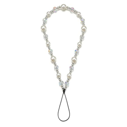 Crystal & Pearl Phone Charm Wrist Strap, Beaded Lanyard Wristlet Chain, Hands-Free Bracelet Strap for Phone Cases - color: Crystal+pearl