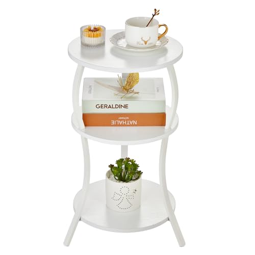 YEAKOO Small Round Side Table,3-Tier Slim Waist End Table for Small Spaces - color: White, style: Classic