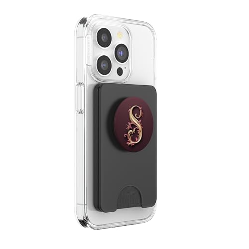 Red Initial Letter S Personalized Pretty Script PopSockets PopWallet for MagSafe - style: Magnetic PopWallet