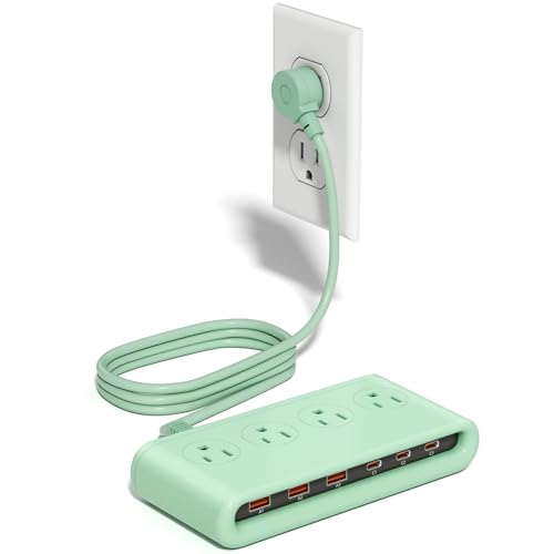 Power Strip with USB Port - 4AC & 6 USB(3USB C), Outlet Extender 5FT - color: Green