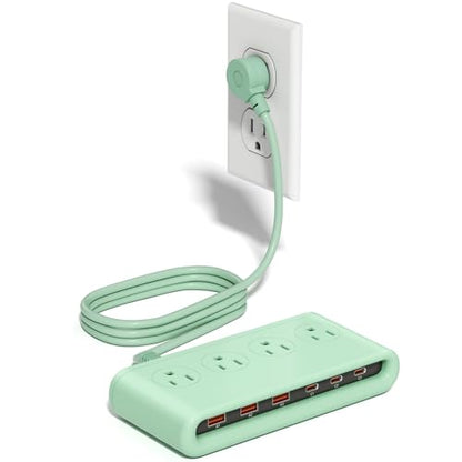 Power Strip with USB Port - 4AC & 6 USB(3USB C), Outlet Extender 5FT - color: Green