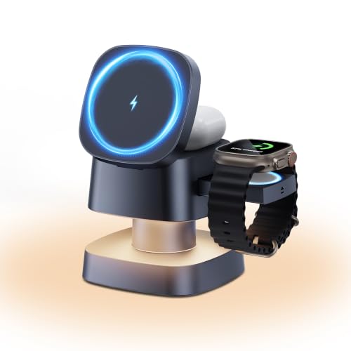 4 in 1 Magnetic Wireless Charging Station,15W Fast Charging with Adjustable Night Light,3 in 1 Wireless Charging Station for iPhone 17/16/15/14/13 Pro Max & Apple Watch,AirPods (Starlight Gray) - color: Starlight Gray