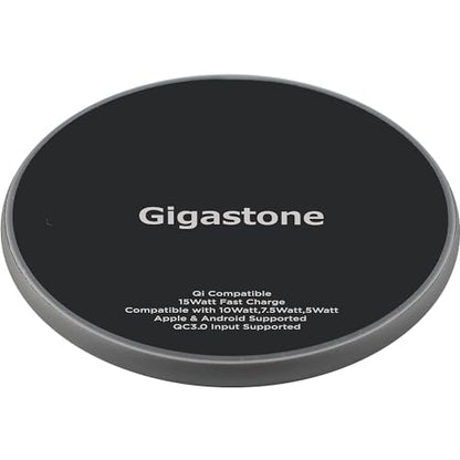 Gigastone Wireless Charger, Qi-Compatible 15W Wireless Charging Pad, Compatible iPhone 8/ X/ 11/12 Series, Samsung Galaxy S21/ S20/ S10/ Note 10, AirPods Pro, Qi Wireless Charging Enabled Devices