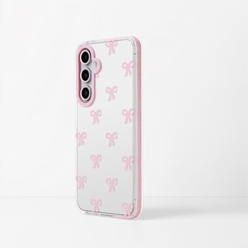 Dumkery Cute Phone Case for Samsung Galaxy S24 FE, Bow Aesthetic Pattern Cases, Soft Clear TPU Shockproof Bumper Cover for Girls Women, Pink - size: Samsung Galaxy S24 FE