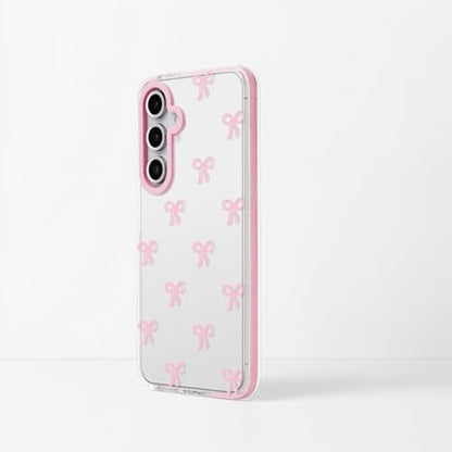 Dumkery Cute Phone Case for Samsung Galaxy S24 FE, Bow Aesthetic Pattern Cases, Soft Clear TPU Shockproof Bumper Cover for Girls Women, Pink - size: Samsung Galaxy S24 FE