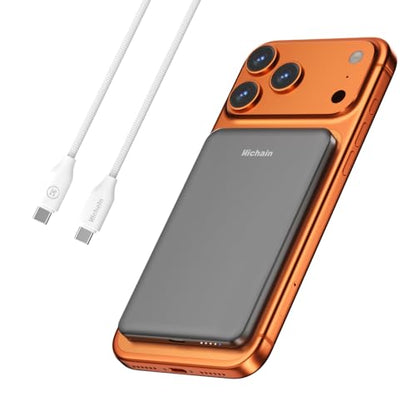 Hichain Magnetic Portable Charger for iPhone, Wireless Power Bank 5000mAh Magnetic Charger for iPhone 17 16 15 14 13 12 Series, Magnetic Safe Charging with 60W USB C Charge Cable - Dark Grey - color: Dark Grey