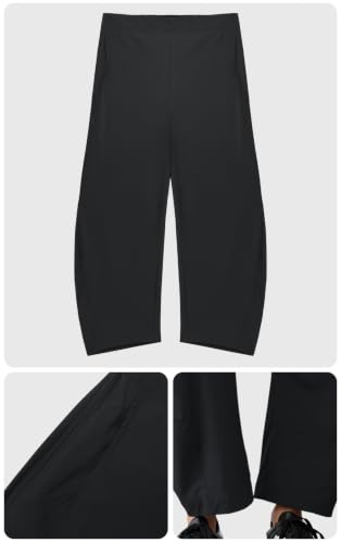 Womens Barrel Travel Pants Elastic Waist Baggy Ankle Pants with Pockets - color: Stretchy-black, size: X-Large