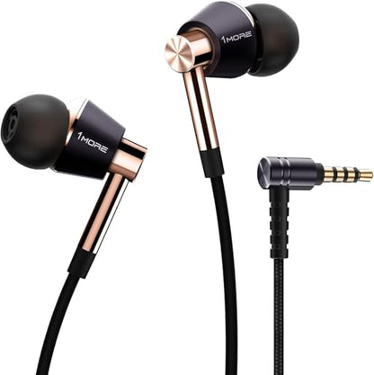 1MORE Triple Driver in-Ear Earphones Hi-Res Headphones with High Resolution, Bass Driven Sound, MEMS Mic, in-Line Remote, High Fidelity for Smartphones/PC/Tablet - Gold - color: Gold