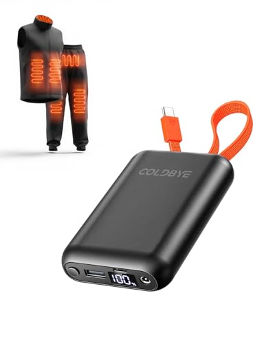 ColdBye 𝟐𝟎𝟎𝟎𝟎𝐦𝐀𝐡 Upgraded Rechargeable Power Bank with Built-in USB-C Cable for Heated Vests, Jackets, LED Strip, Breast Pump, Heated Camping Chair