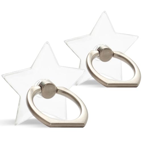 [2 Pack] Transparent Finger Ring Cell Phone Ring Holder Stand,360 Degree Rotation and 180 Degree Adjustable Finger Ring Kickstand with Polished Electroplated Phone Grip-Pentagram