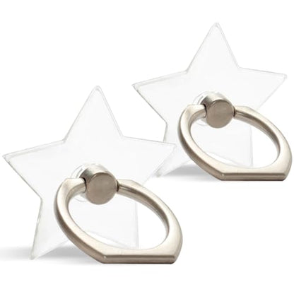 [2 Pack] Transparent Finger Ring Cell Phone Ring Holder Stand,360 Degree Rotation and 180 Degree Adjustable Finger Ring Kickstand with Polished Electroplated Phone Grip-Pentagram