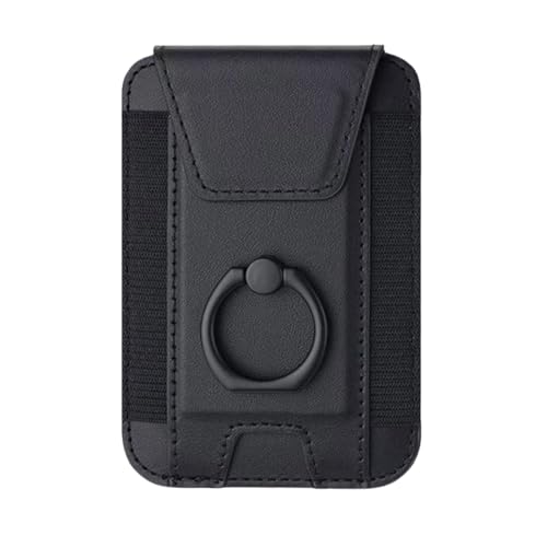 Magnetic Card Wallet Holder For Magsafe Wallets with Grip, 7 Cards Holder RFID Blocking, Ring Stand Stick on Wallet, Leather Magnetic Phone Wallet with Privacy Flap - color: black elastic circular support