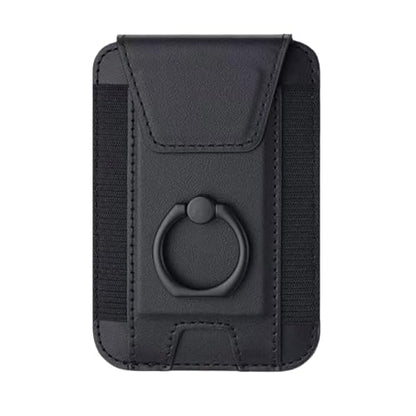 Magnetic Card Wallet Holder For Magsafe Wallets with Grip, 7 Cards Holder RFID Blocking, Ring Stand Stick on Wallet, Leather Magnetic Phone Wallet with Privacy Flap - color: black elastic circular support