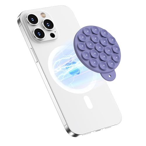 Magnetic Suction Cup Phone Mount, Compatible with MagSafe, Silicone Octo Cup Buddy Sticky Grip Holder for iPhone and Android, Removable Hands-Free Phone Stand Selfie/Video for TikTok, Lavender - color: Lavender