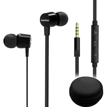 Joymiso Wired Earbuds for School Kids Women Small Ears w Mic and Case Black