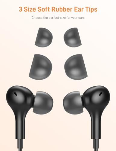 USB C Headphones for Apple/iPhone Duo 18 17 16 15 Wired Earbuds with Case - color: Black