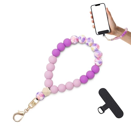 Lostars Silicone Beaded Phone Wrist Strap for Women, Elastic Wristlet - color: Purple