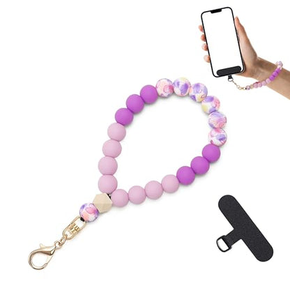 Lostars Silicone Beaded Phone Wrist Strap for Women, Elastic Wristlet - color: Purple