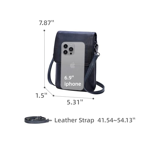 Iswee Rfid Blocking Small Crossbody Bag for Women Travel Classic Style | Genuine Leather,Adjustable Shoulder Strap,Fits 6.9" Phone,Anti-Theft Purse,Perfect for Daily Use and Weekend Travel - color: Navy Blue