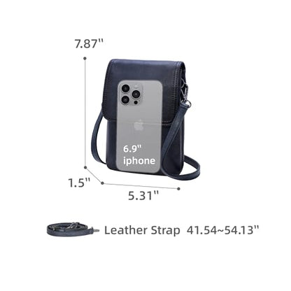 Iswee Rfid Blocking Small Crossbody Bag for Women Travel Classic Style | Genuine Leather,Adjustable Shoulder Strap,Fits 6.9" Phone,Anti-Theft Purse,Perfect for Daily Use and Weekend Travel - color: Navy Blue