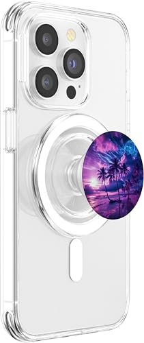 Palm Tree on the Beach at Sunset tropical purple PopSockets PopGrip for MagSafe - style: Magnetic PopGrip