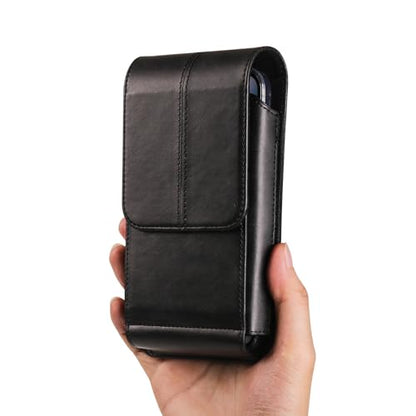 Cell Phone Belt Clip Bag Leather Black, Mobile Phone Waist Pouch Leather - color: Black, size: 6.3 INCH