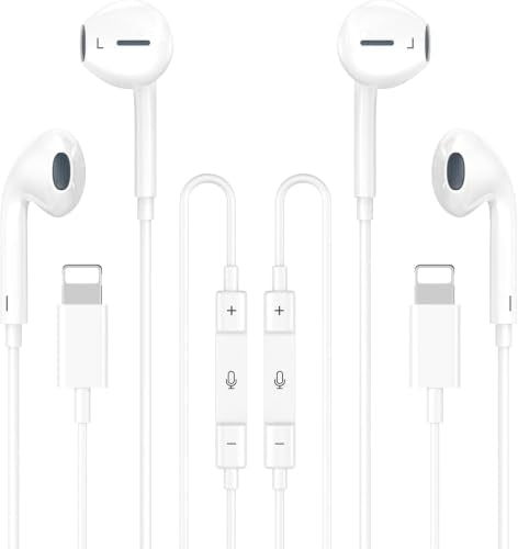[Apple MFi Certified] Wired Headphones for iPhone Earbuds with Lightning,2 Pack Built-in Mic & Volume Control HiFi Stereo Nosie Reduction in-Ear Earphones Compatible with iPhone 14/13/12/11/XR/XS/X