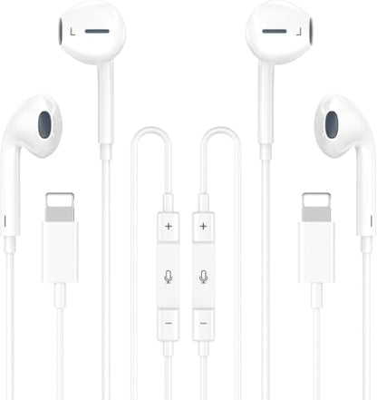[Apple MFi Certified] Wired Headphones for iPhone Earbuds with Lightning,2 Pack Built-in Mic & Volume Control HiFi Stereo Nosie Reduction in-Ear Earphones Compatible with iPhone 14/13/12/11/XR/XS/X