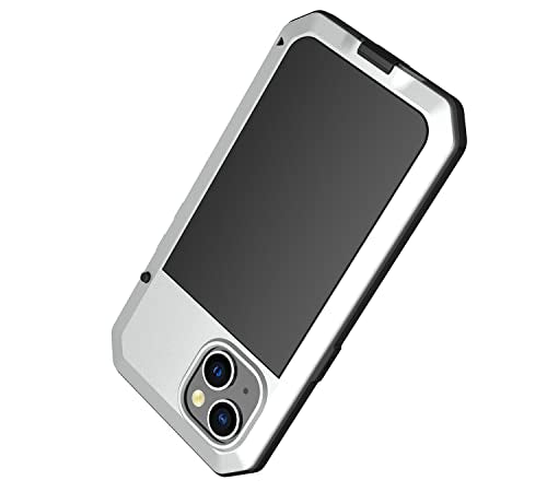 for iPhone 14 Case, 360 Full Body Protective Cover Heavy Duty Shockproof Tough Armour Aluminum Metal Case with Silicone Built-in Screen Protector for Apple iPhone 14 6.1 Inch - Silver - color: Silver