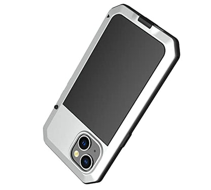 for iPhone 14 Case, 360 Full Body Protective Cover Heavy Duty Shockproof Tough Armour Aluminum Metal Case with Silicone Built-in Screen Protector for Apple iPhone 14 6.1 Inch - Silver - color: Silver