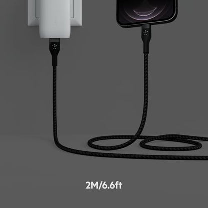 Belkin USB C to Lightning Braided Cable 6.6ft Fast iPhone Charger Cord - color: Black, style: 6.6 ft