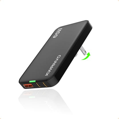 65W Flat USB Wall Charger, 3-Port PD Fast Charging Block - color: Black, size: 65W