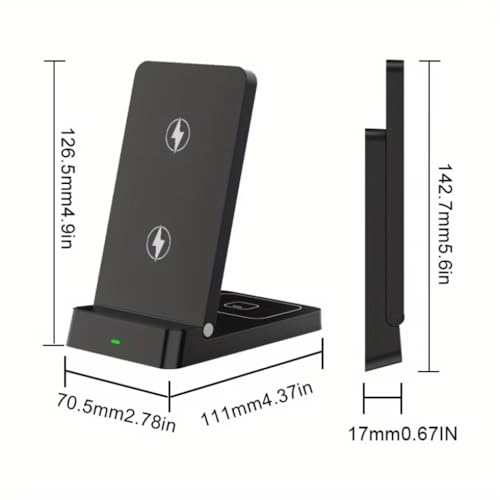 2 in 1 Dual Coil Magnetic Wireless Charger Stand Foldable Desktop Fast Charging Station for iPhone 17 16 15 14 13 12 for Airpods (Black)