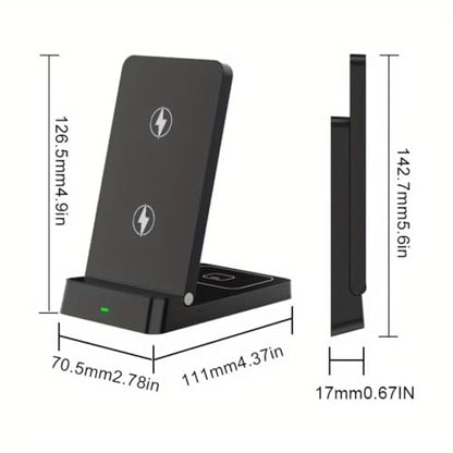 2 in 1 Dual Coil Magnetic Wireless Charger Stand Foldable Desktop Fast Charging Station for iPhone 17 16 15 14 13 12 for Airpods (Black)