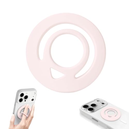 Double Sided Magnetic Silicone Ring Grip Phone Holder, Soft and Portable, Strong Magnetic Attraction, Compatible with iPhone 17/16/15/14/13/12 MagSafe Phone Case Accessories (Light Pink) - color: Light Pink