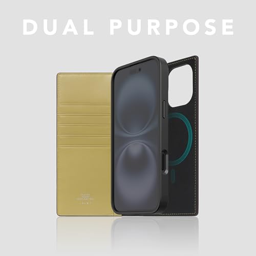 SLG D5 Edition British Fabric Wallet Case for iPhone 16 - [2-in-1] Handcrafted Detachable Diary Style with Magnetic MagSafe Back Cover, Gift Box Included (Lime Olive) - color: [D5 Edition] Lime Olive, size: iPhone 16