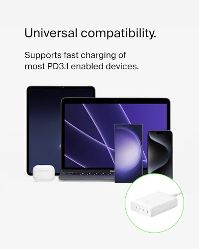 Belkin 200W 4-Port GaN USB C Charger Block, Fast Charging for MacBook - color: White