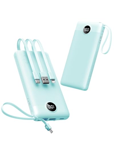 VEEKTOMX 10000mAh Portable Charger with Built-in Cables - color: 10000mAh Blue