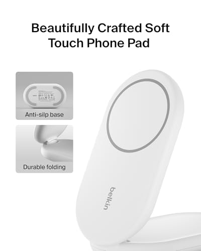 Belkin Qi2 15W Magnetic Wireless Charger, 2 in 1 Foldable, Non-Slip - color: White